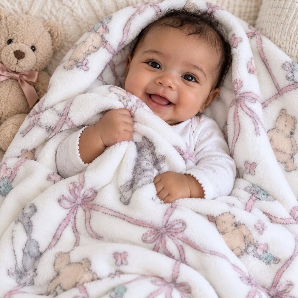NEW Winnie the Pooh Piglet Rabbit Girls Baby Blanket - Pink White